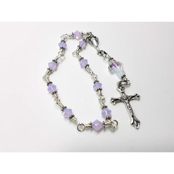Wire-wrapped Handmade One Decade Rosary, Lilac Opal Crystal Beads - Picture 9 of 10